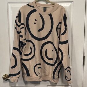 wild fable Beige Crewneck Sweater with Black Graphic Swirls